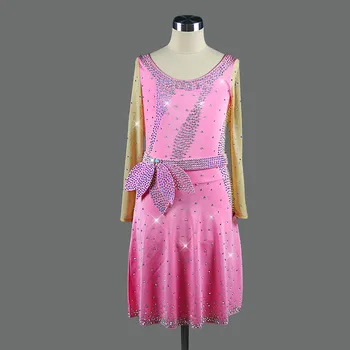 

High Quality Long Sleeve Rhinestones Latin Dance Dress Women/children Ballroom Dance Competition Dresses Fringe Latin Dancewear