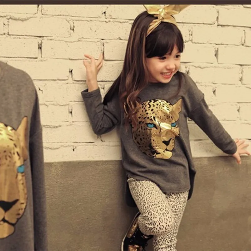 Комплекты одежды для девочек Gaueey/комплекты детской одежды с леопардовым принтом хлопковая Футболка для девочек+ штаны, комплект из 2 предметов, весенне-осенняя одежда для детей