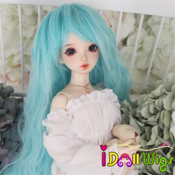 

High Quality Heat Resistant Fiber Long Body Wavy Cyan 1/3 1/4 1/6 BJD Doll Hair Wig Wig Accessories
