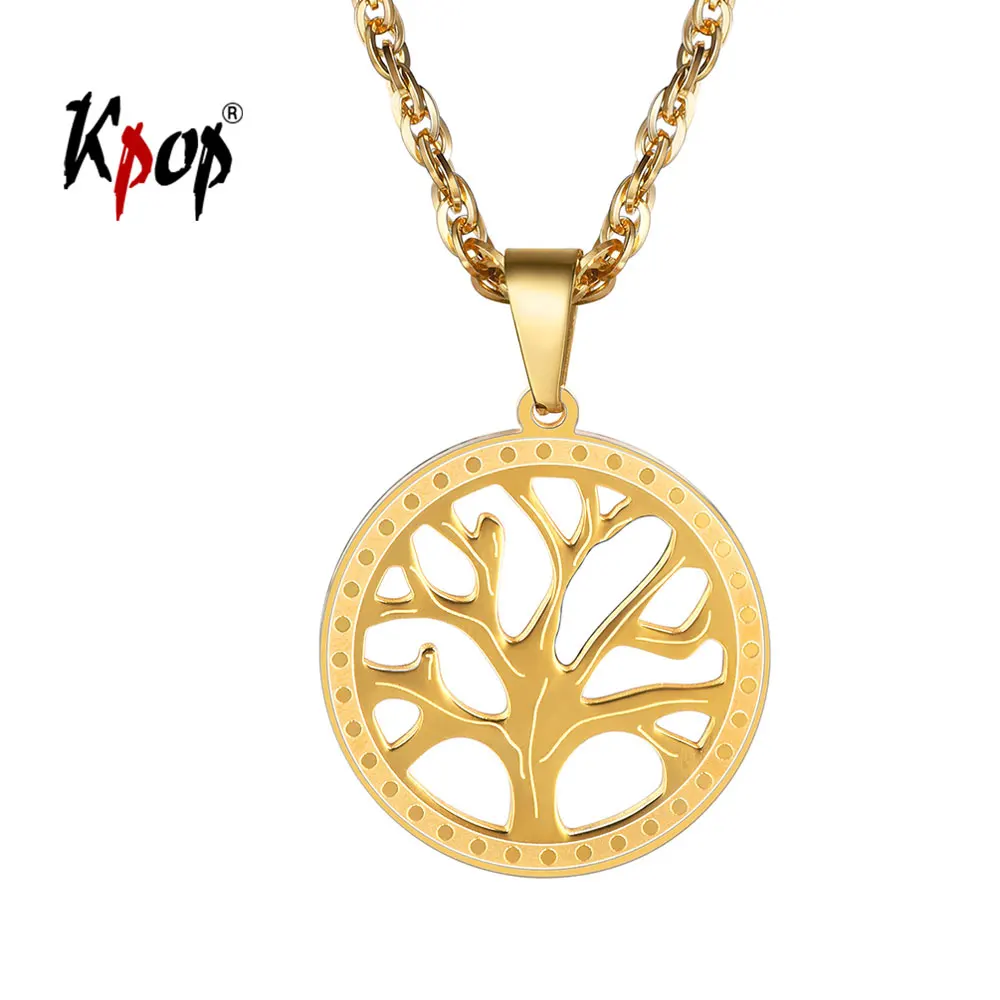 Collar de árbol de la vida Kpop Unisex, joyería de acero inoxidable, Color dorado, colgante de círculo de planta de árbol para mujeres y - AliExpress Joyería y accesorios