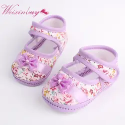 Обувь для маленьких девочек с цветочным принтом и бантом; весенне-Осенняя детская обувь для малышей 11 см, 12 см, 13 см; обувь для малышей