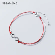 NBSAMENG 925 пробы Серебряный двойной слой Бесконечность вечность Красная Нить Браслет для женщин регулируемые браслеты ювелирные изделия