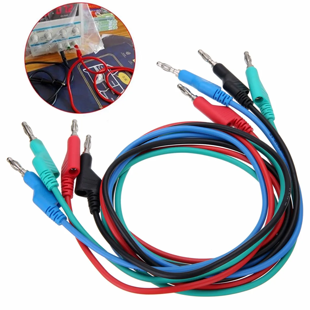 Mayitr 4pcs/set 1M 4mm Silicone Banana Plug Multimeter Test Cable Wires Lead Kits Laboratory Electric 4 Colors