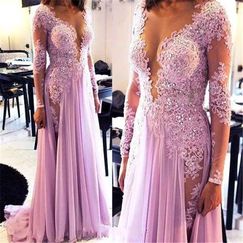2018 Long Sleeve Evening Dresses Long vestidos de fiesta vestido de festa longo Deep V-Neck Appliques Beaded Women Evening Dress 2018 Long Sleeve Evening Dresses Long vestidos de fiesta vestido de festa longo Deep V-Neck Appliques Beaded Women Evening Dress