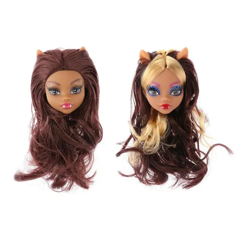 

Children Toy Monster Long Dark Brown Hair Doll Head Plastics DIY Doll Accessories for baby Doll Original Girls Christmas Gift