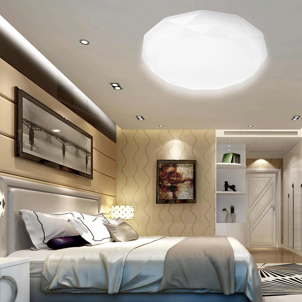 

18/24W Round Crystal Flush Mounted LED Ceiling Lights Home Fixtures Decor Lamp for Living Room Bedroom Modern Ceiling Lamp