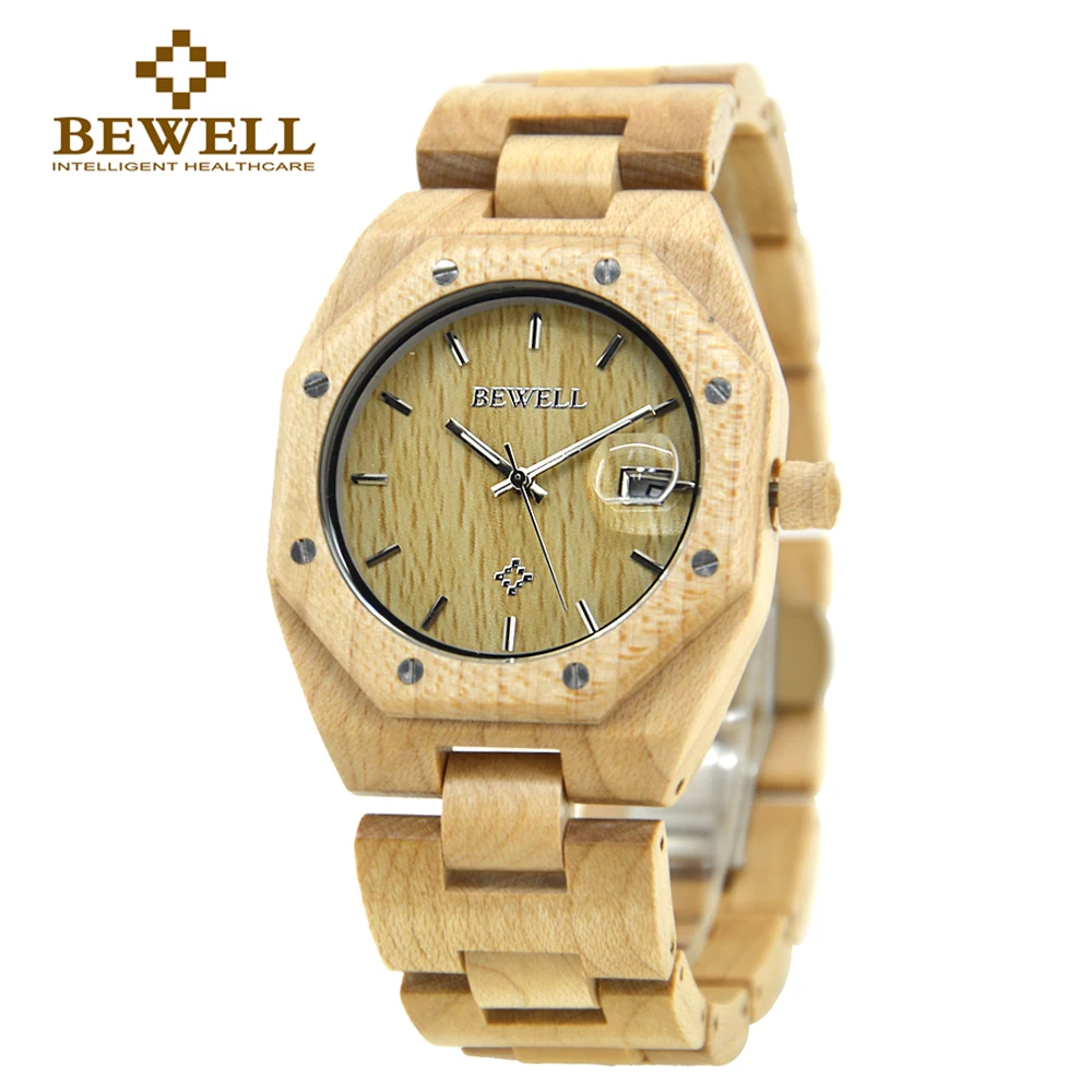 

BEWELL Men's Watch Natural Wood Watch Luxury Unique Quartz Watch Handmade Men's Brand Design Watch Fashion Casual 099A