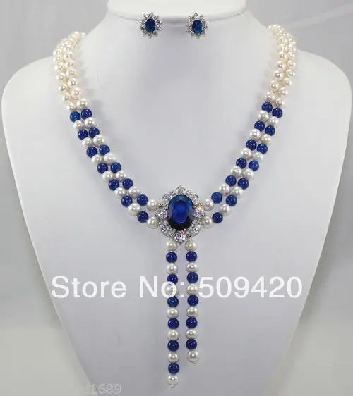 

Free Shipping Wholesale>>>hot! white pearl blue red jade necklace crystal pendant earring set
