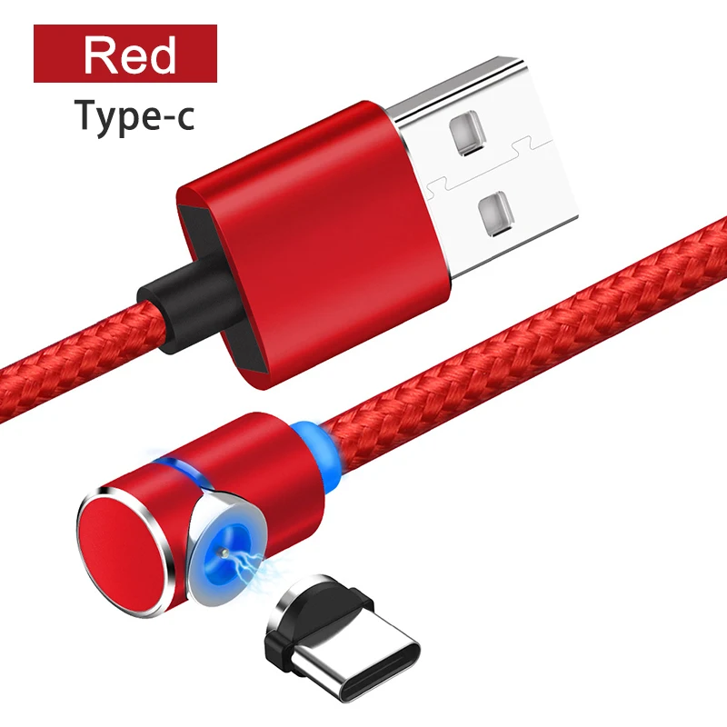 Магнитный USB Micro type C Android iOS универсальный кабель для мобильного телефона провод l-образный локоть нейлоновые кабели для передачи данных для игр - Цвет: Type c-Red