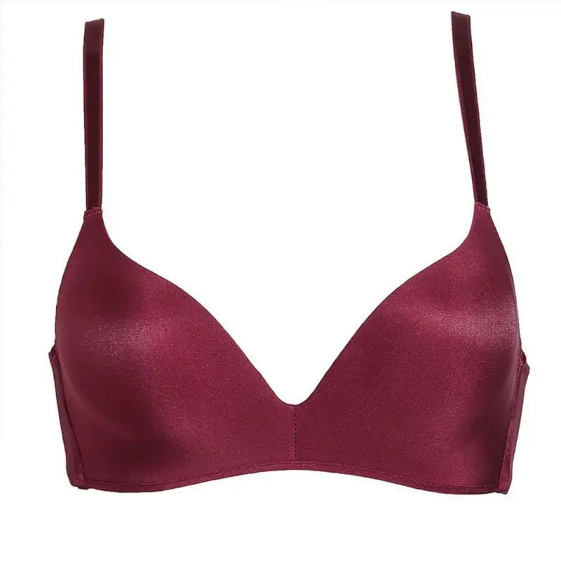 Women One-piece Bra Seamless Wire Free Bras Silk Soft bralette Thin padding Pink Beige Nude bralette