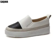 Женская обувь на платформе; коллекция года; сезон осень; дышащая кожаная женская обувь на плоской подошве; удобные кроссовки; повседневная обувь; Новинка; женские слипоны