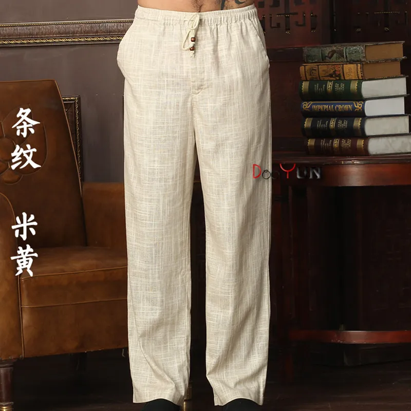 Новое поступление, китайские мужские брюки для кунг-фу, хлопковые льняные брюки для кунг-фу, штаны для Тай-Чи, Wu брюки «Shu», Размеры M, L, XL, XXL, XXXL, W32