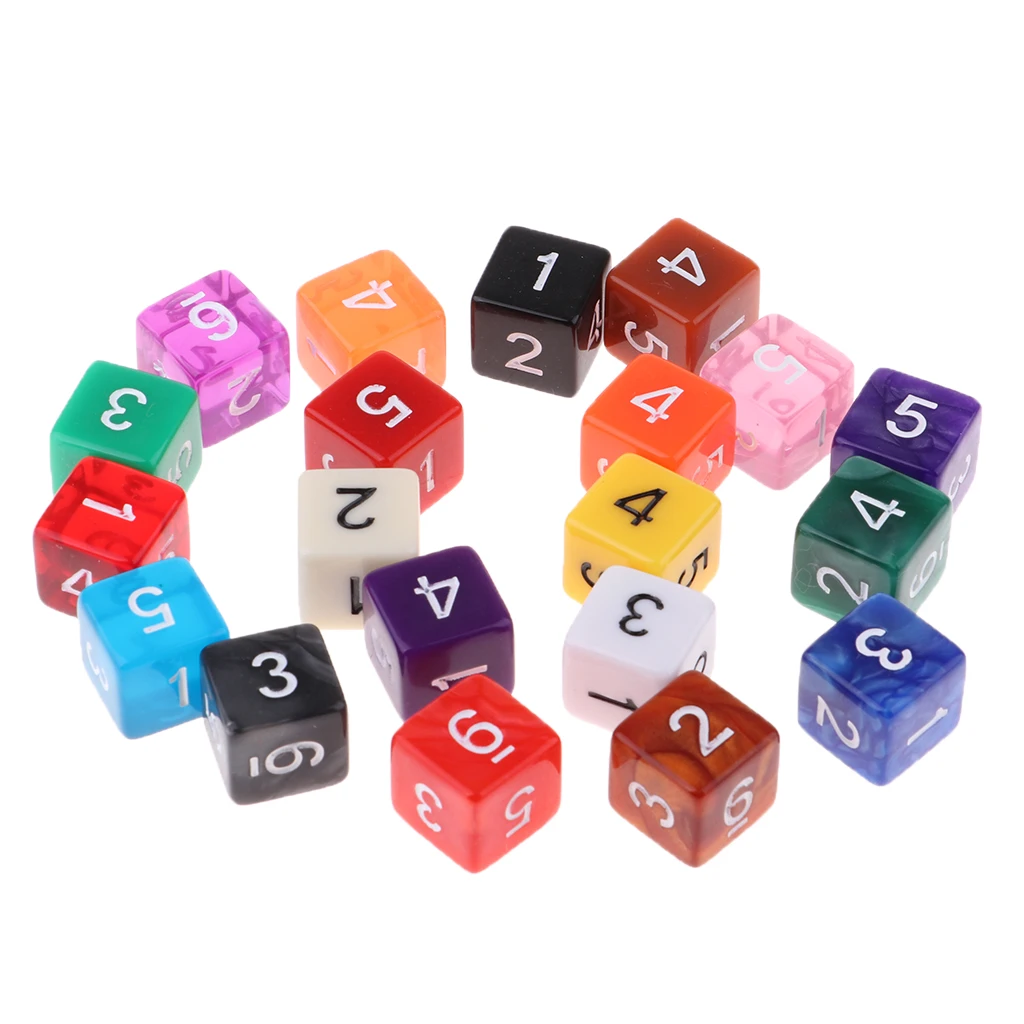 20pcs 6 Sided Dice Set With Numbers Party Table Game Kids Math Practice Multi-color Translucent Polyhedral Dice Bulk for Family