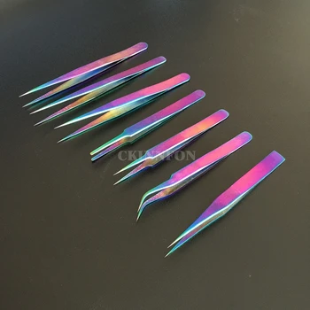 

200Pcs/Lot Stainless Steel Curved Straight Eyebrow Tweezers Eyelash Curler Clip Plucking Nail Art Colorful Tool New