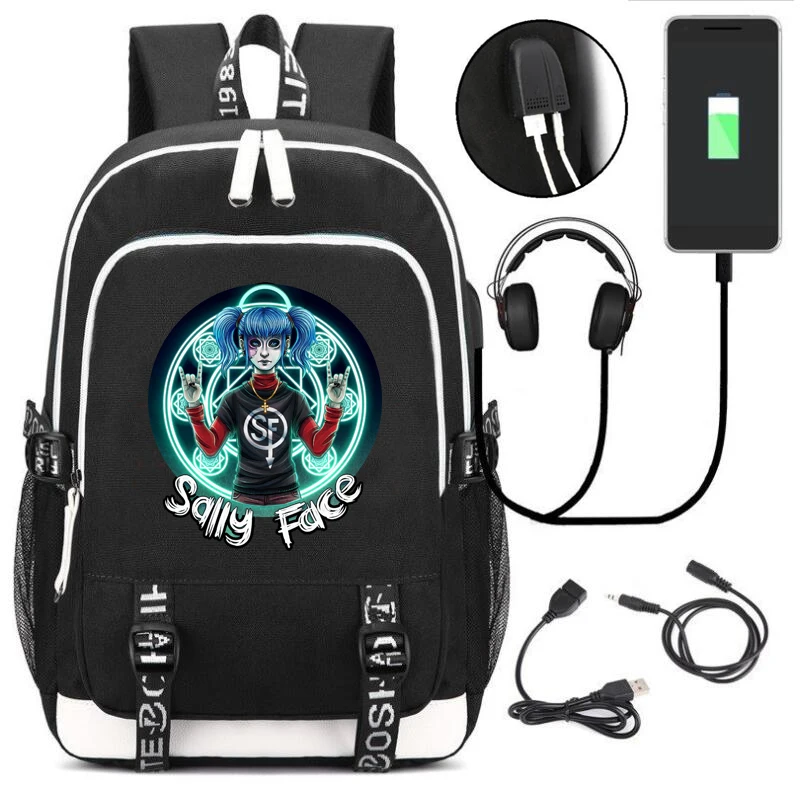 

Sally Face Bag Women Girls Backpack With USB Charging School bag for teenagers Casual Laptop Bags With Earphone Cable