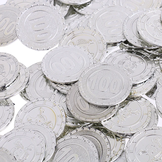 100x Plastic Treasure Pirate Coins Chest Pinata Play Money Coin for Birthday Party Loots 4