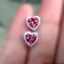 Новинка 5 мм красные серьги GVBORI 925 Стерлинговое Серебро Сердце ювелирные изделия женские натуральные розовые серьги rubellite подарок на день Святого Валентина