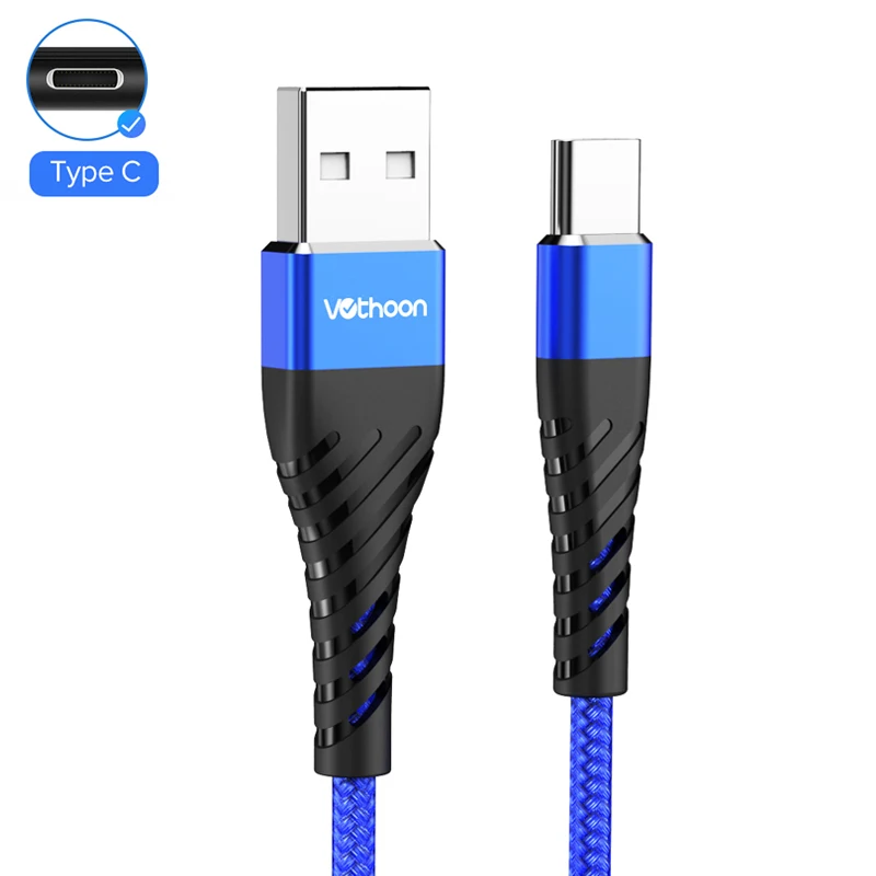 Vothoon Тип usb C 3A кабель быстрое зарядное устройство QC 3,0 Для Xiaomi Mi9 Mi8 samsung S10 S9 Plus Note 9 Быстрый зарядный кабель для зарядки телефона - Цвет: Blue