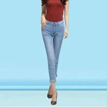 Летние тонкие женские джинсы длиной до щиколотки тонкие свернутые джинсовые штаны светло-голубые женские брюки с высокой талией уличные мягкие