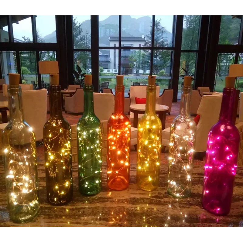 colorful wine bottle and string light