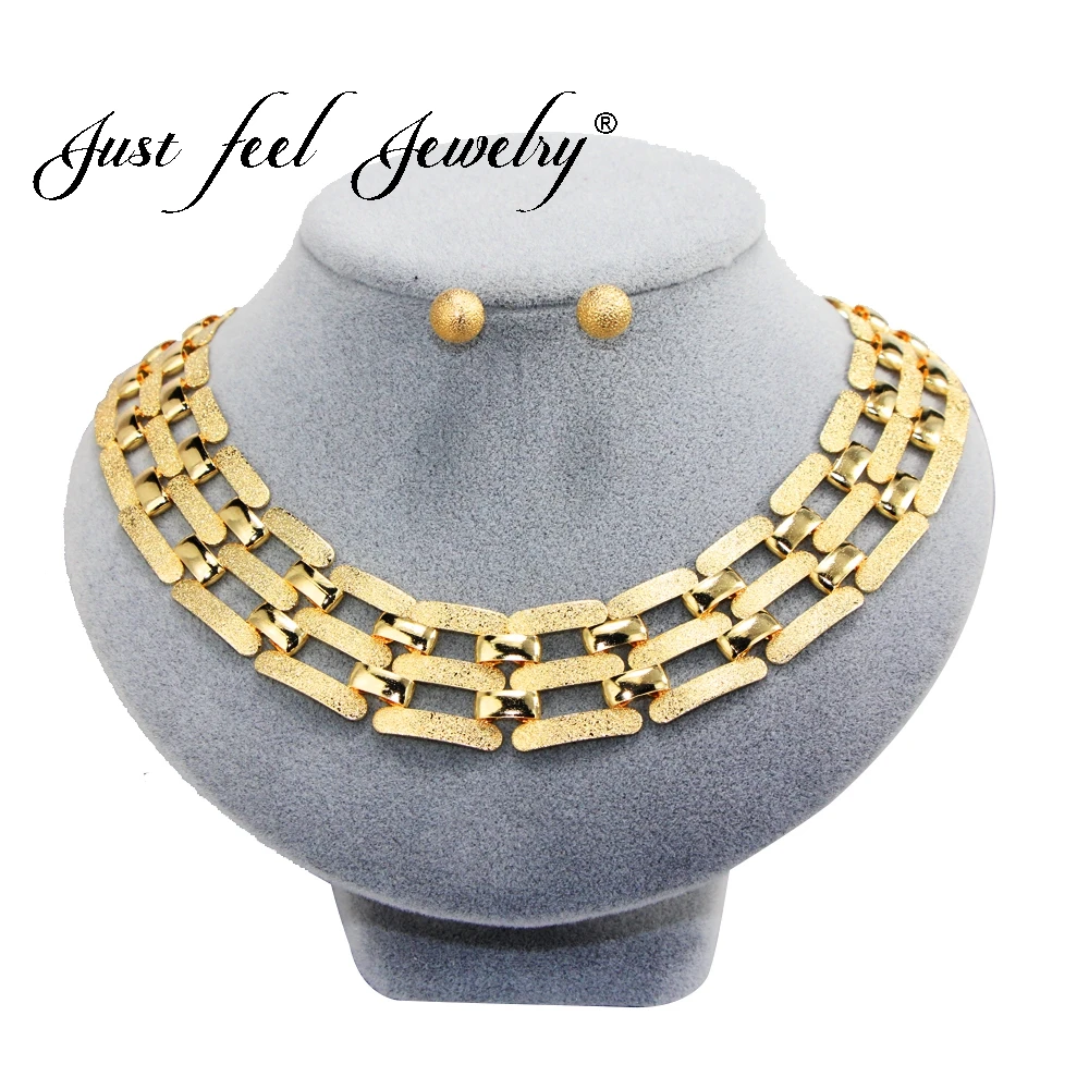 

JUST FEEL 2018 Gold Color Snake Chain Multilayer Necklace Round Ball Earring Women Metal Maxi Choker Statement Costume Jewelry