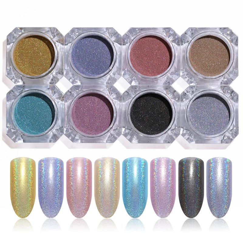 الثلاثية الأبعاد بودرة لامعة للأظافر الليزر قوس قزح رسومات أظافر ملونة الديكور مجموعة مانيكير الصباغ الكروم الغبار مسحوق DIY