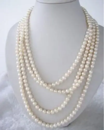

SUPER LONG 100 INCH WHITE FRESHWATER REAL PEARL NECKLACE 7-8MM AA+GHYG101 Noble style Natural Fine jewe FREE SHIPPING