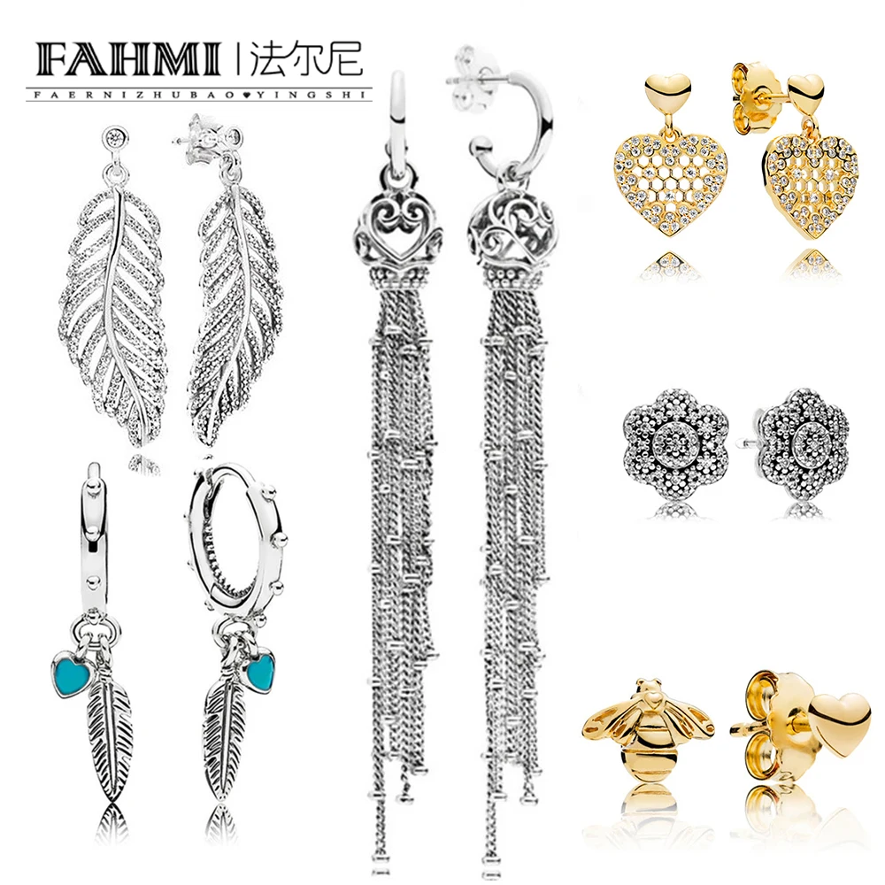 

FAMHI 100% 925 Sterling Silver Authentic Classic Bow Crown Snowflake Heart Shape Glamour Female Wedding Stud Earring Jewelry
