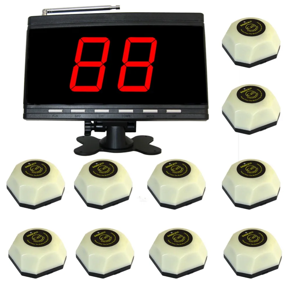 wireless waiter calling system.paging button for coffee shop. 10 bell and 1 display panel receiver wireless waiter calling system.paging button for coffee shop. 10 bell and 1 display panel receiver