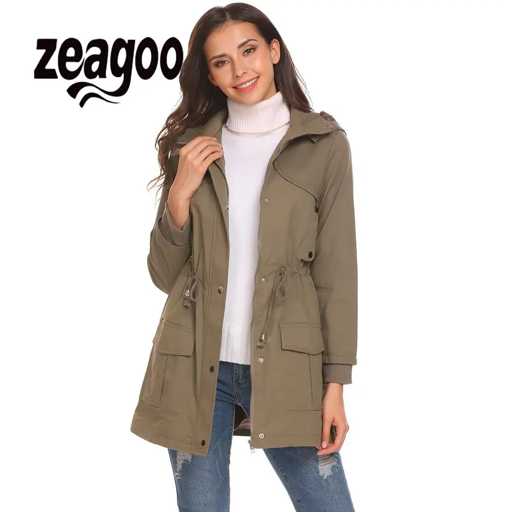 Zeagoo Женская куртка на молнии Повседневная Верхняя одежда со съемным капюшоном в
