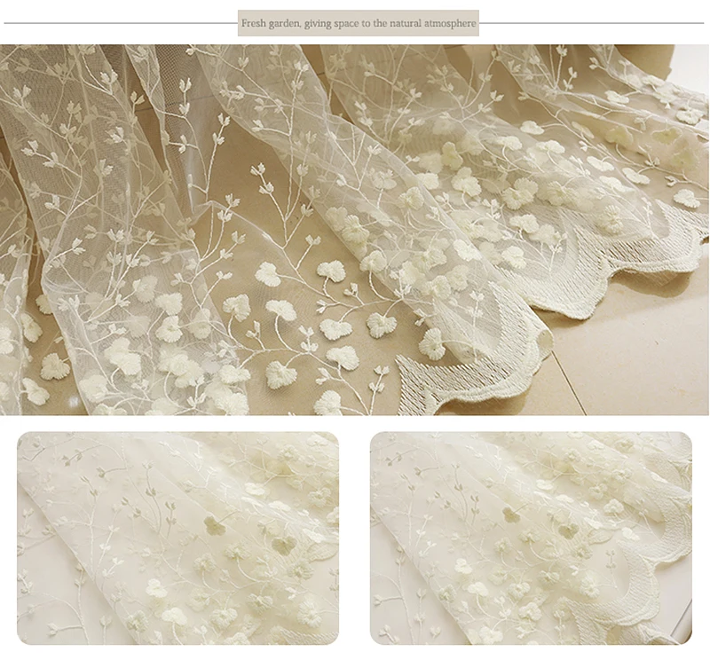 Korean Embroidery Luxury Flowers Lace Bedroom Tulle Drapes Window Treatments Screening Sheer Voile Curtains For Living Room #4