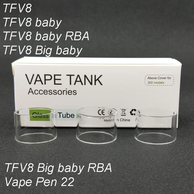 3 шт. Высококачественная сменная стеклянная трубка для TFV8/TFV8 baby/TFV8 baby RBA/TFV8 Big Baby/TFV8 Big Baby RBA/Vape Pen 22 Tank