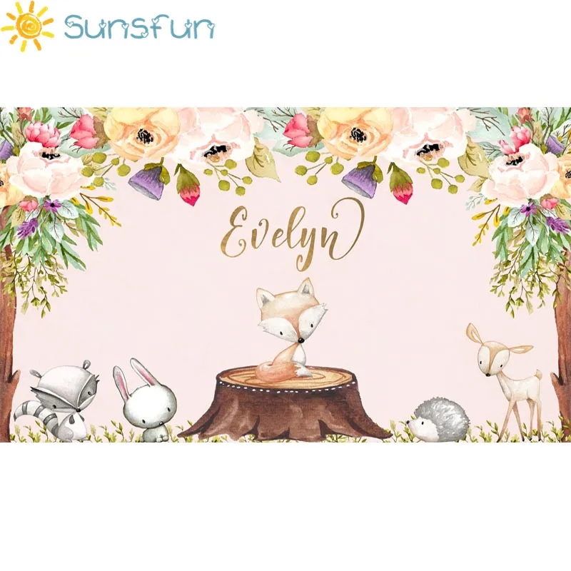 Sunsfun 7x5 футов виниловый Лесной детский душ фоны цветок животное день рождения фон фотография Опора фото фон