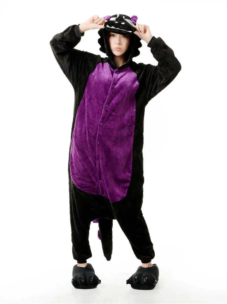 Мужские Женские черный и фиолетовый мультфильм для взрослых животных Комбинезоны onsie пижамы Комбинезоны для женщин C009 S/M/L/ XL