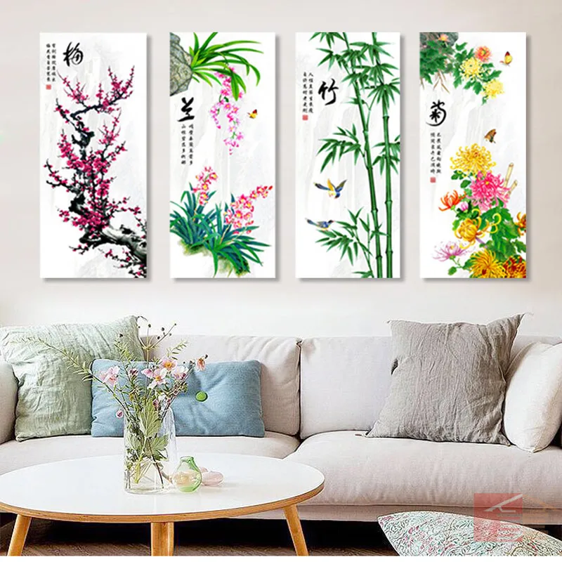 

D SH New 5D DIY Diamond Painting Plum Orchid Bamboo Chrysanthemum Diamond Embroidery For Chinese Gift Home Decor Four Paintings