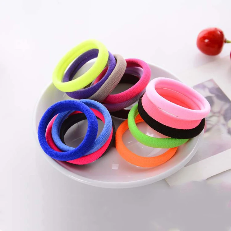 30Pcs Women Girls High Elasticity Thick Rolled Towel Hair Rope Candy Solid Color Rubber Band Ring Ponytail Holder