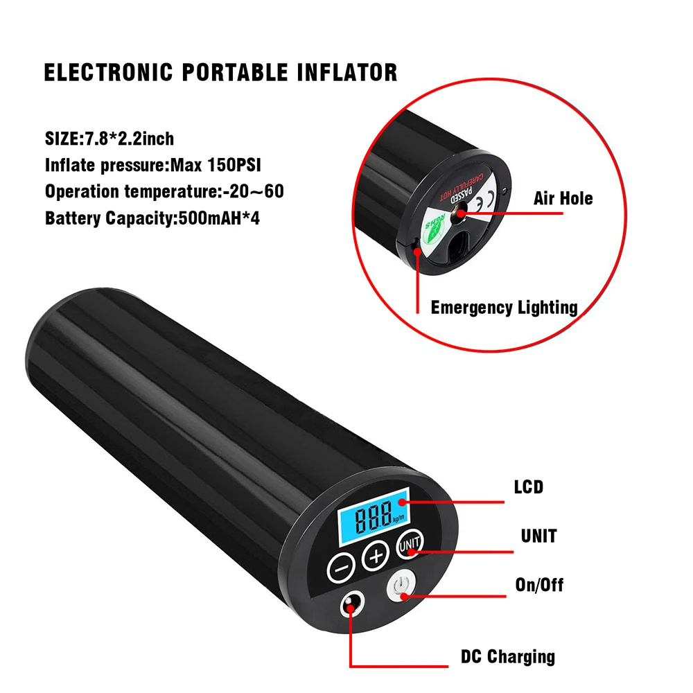 150PSI Mini Air Inflator Portable Air Compressor Hand Held Pump with Digital LCD Rechargeable Li-io