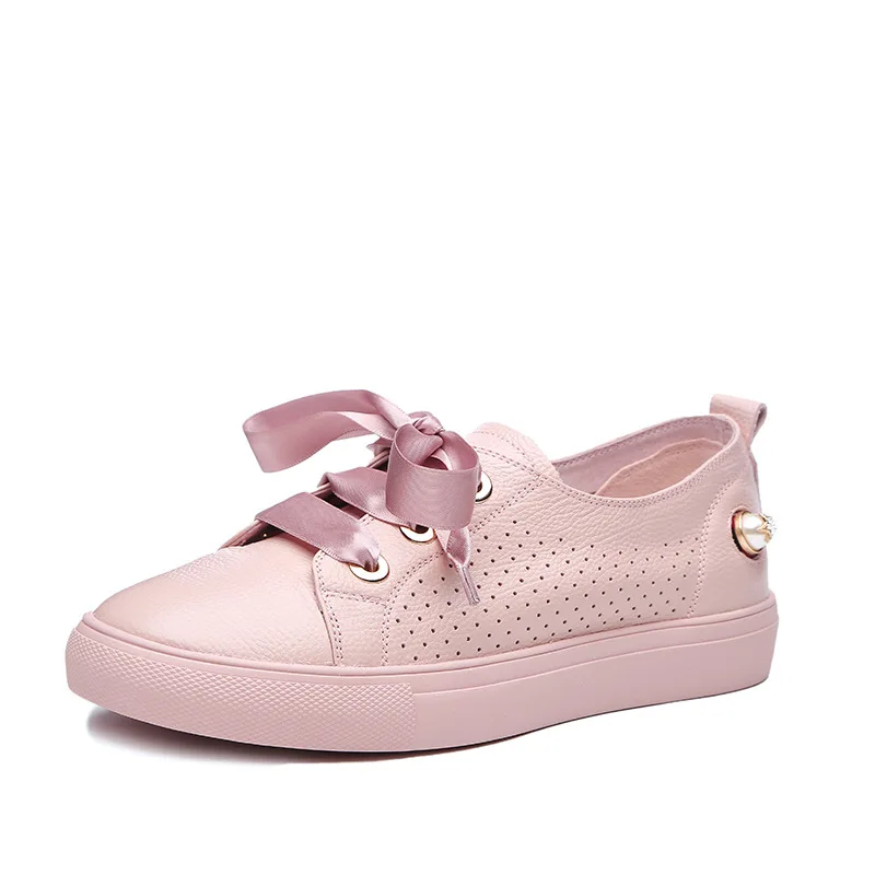 Коллекция года; сезон весна; кроссовки из натуральной кожи со смайликом; женская модная обувь на плоской платформе со шнуровкой; Повседневная обувь для девочек; A9A8121-2 - Цвет: summer pink
