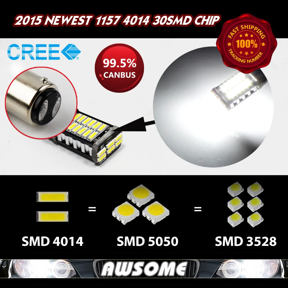 

10x 1157 BAY15D 30Led 4014 SMD Canbus Car Brake Reverse Tail Turn Signal Stop Parking Xenon Rear Fog Light 1000LM Bright