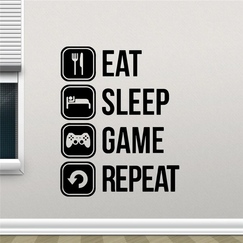 

Eat Sleep Game Repeat Vinyl wall Sticker Joystick Gamepad Gamer Wall Art Design Decal Teen Room mural