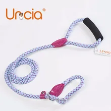 

[Uncia]12mm Diameter Stripled Light Blue Large Dog Collar and Leash Set Pet Training and Walking Leashes Soft Sponge Handle