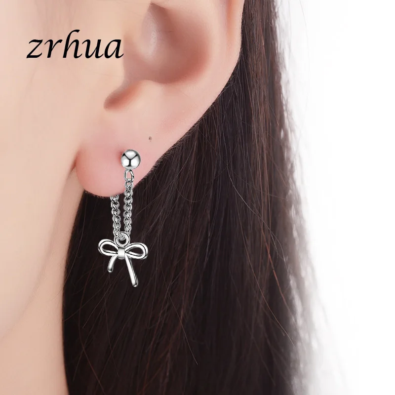 Серьги подвески ZRHUA из серебра 925 пробы с блестящим бантом и штампом