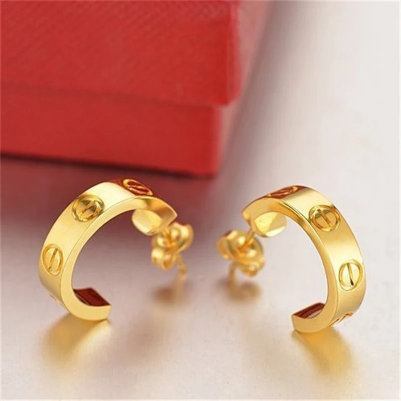 Image Fashion Stud Earrings Wholesale Titanium Steel Semicircle AAA Zirconia Classical Love Shiny Earrings For Women Piercing Jewelry