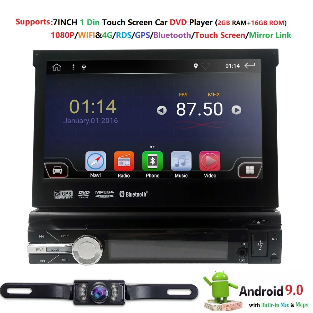 Android 9.0 Quad core Universal Car Radio Stereo GPS Navigation 4G WiFi  Touch Screen DVR OBD2 TPMS DVR BT USB Free back camera