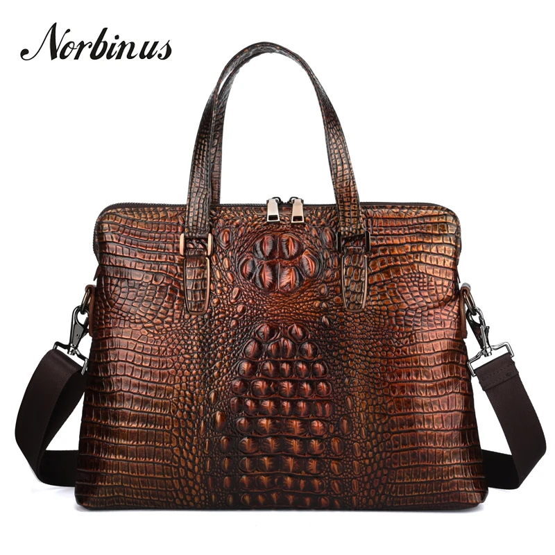 

Norbinus Men Business Briefcase Genuine Leather Crocodile Handbags Large Capacity Laptop Computer Bag Male Vintage Messenger Bag