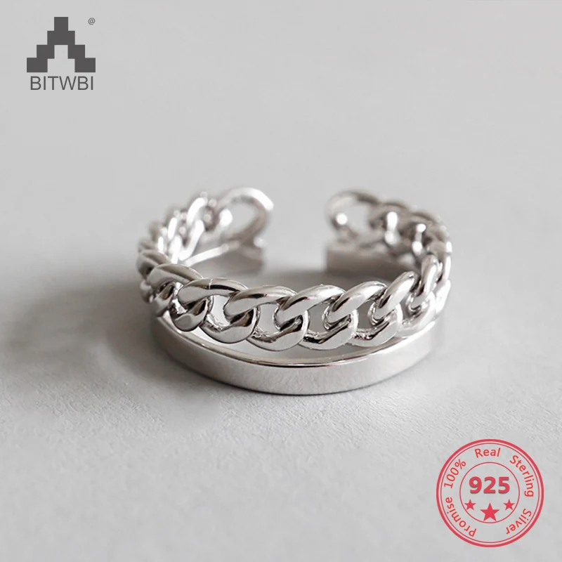 

2018 New Fashion Vintage Chain Double layer Ring 925 Sterling Simple Open Ring for Women Jewelry