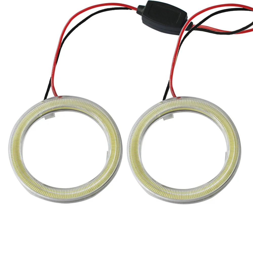 2pcs White 80MM COB LED Angel Eyes Headlight Halo Ring Warning Lamps with Cover (1)