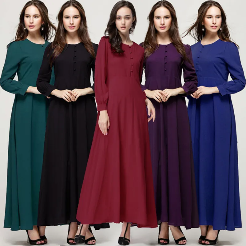 

HANZANGL Muslim Women Long Sleeve Hijab Dress Maxi Abaya Elegant Design Women Dress Islamic Clothes Robe 5 color