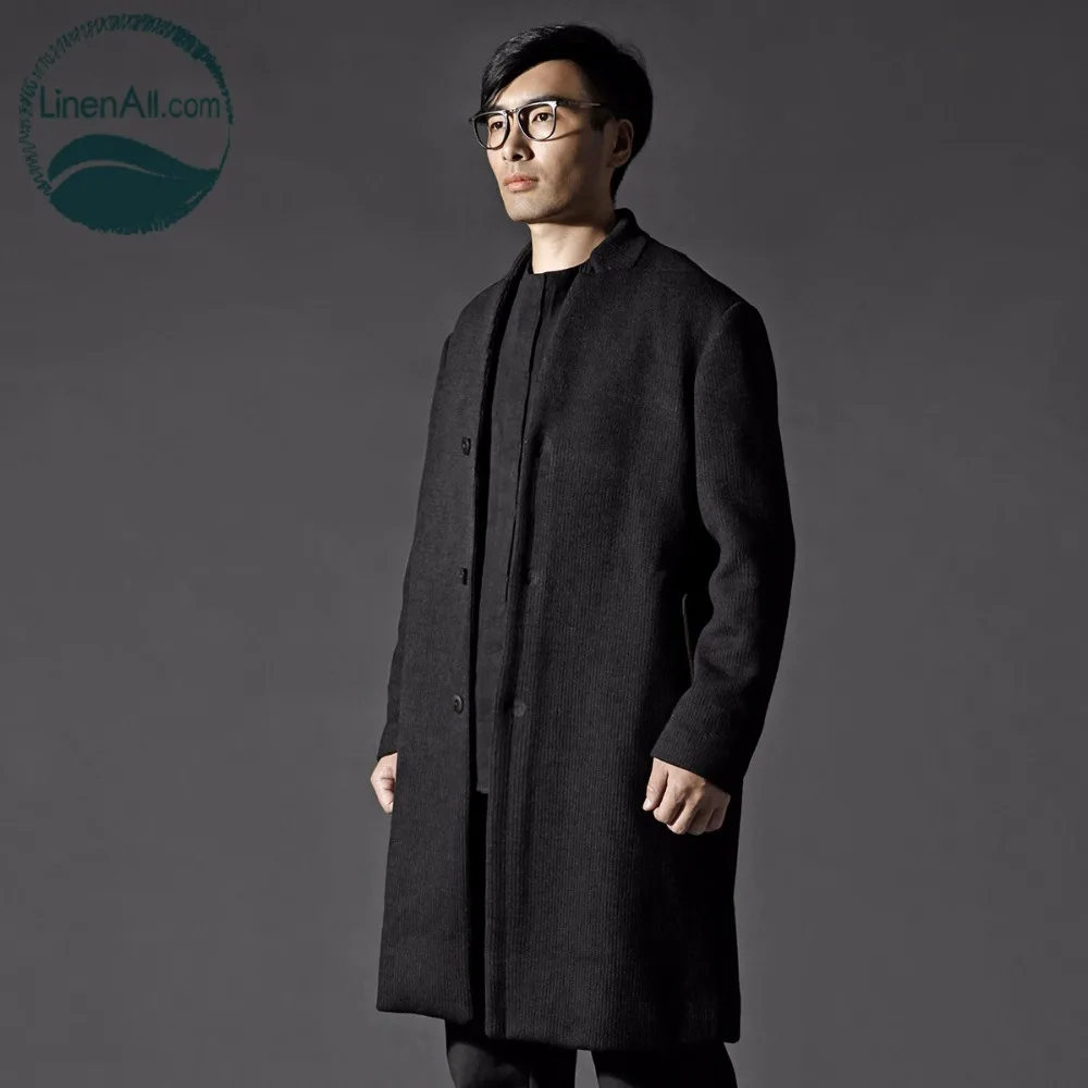 Linenall оригинальные мужские шерстяные куртки мужские осенние и зимние для отдыха черная утепленная ветровка шерстяное длинное пальто Тренч QF