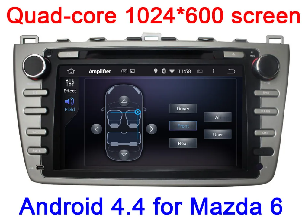 1024*600 Quad Core 1.6G CPU Android 4.4 Car Radio Stereo DVD GPS For Mazda 6 support BOSE System